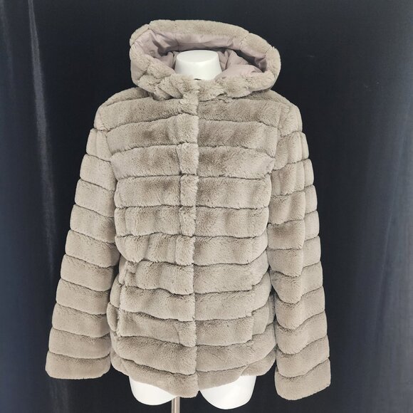 Charlie B Women’s Size M/M Gray Faux Fur Quilted Puffer Reversible Hooded Jacket - Picture 1 of 6
